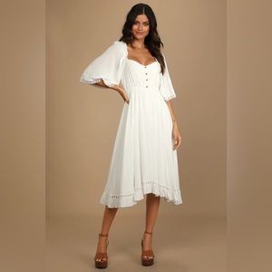 My Darling Love White Three-Quarter Sleeve Handkerchief Dress from Lulu’s